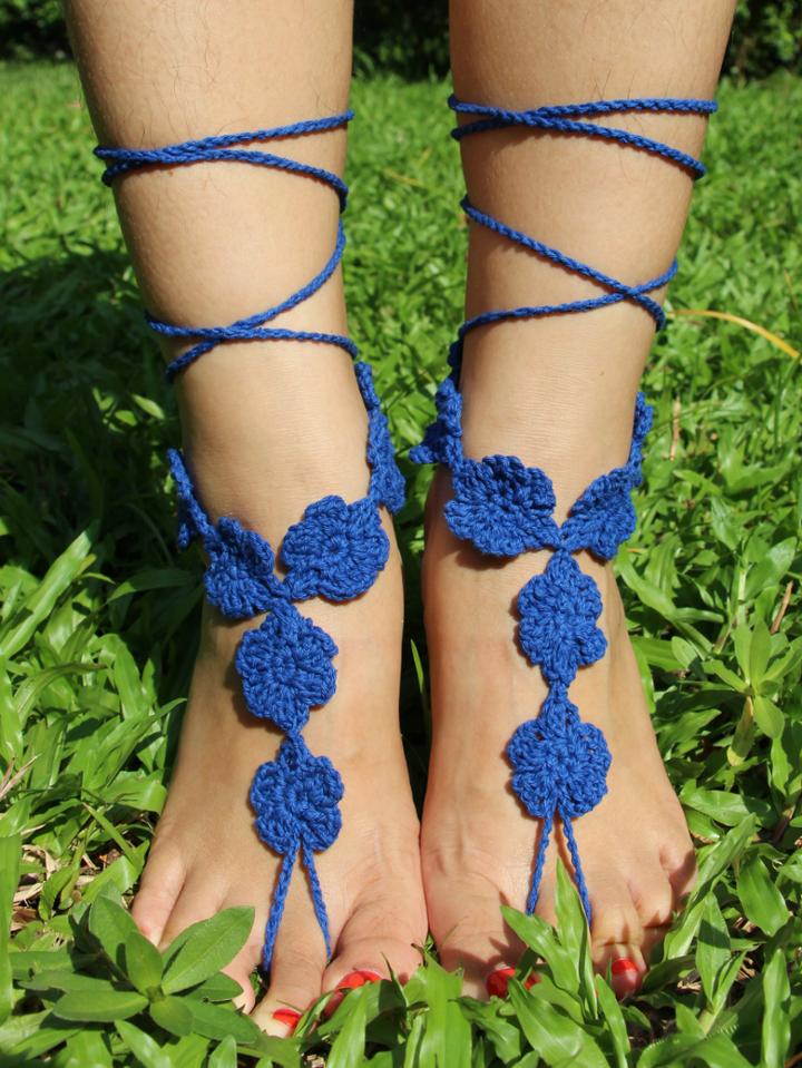 Romwe Blue Sweater Crochet Mittens Anklets