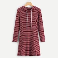Romwe Striped Drawstring Hooded Dress