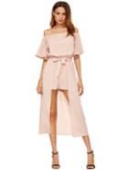 Romwe Off The Shoulder Jumpsuit With Skirt Overlay