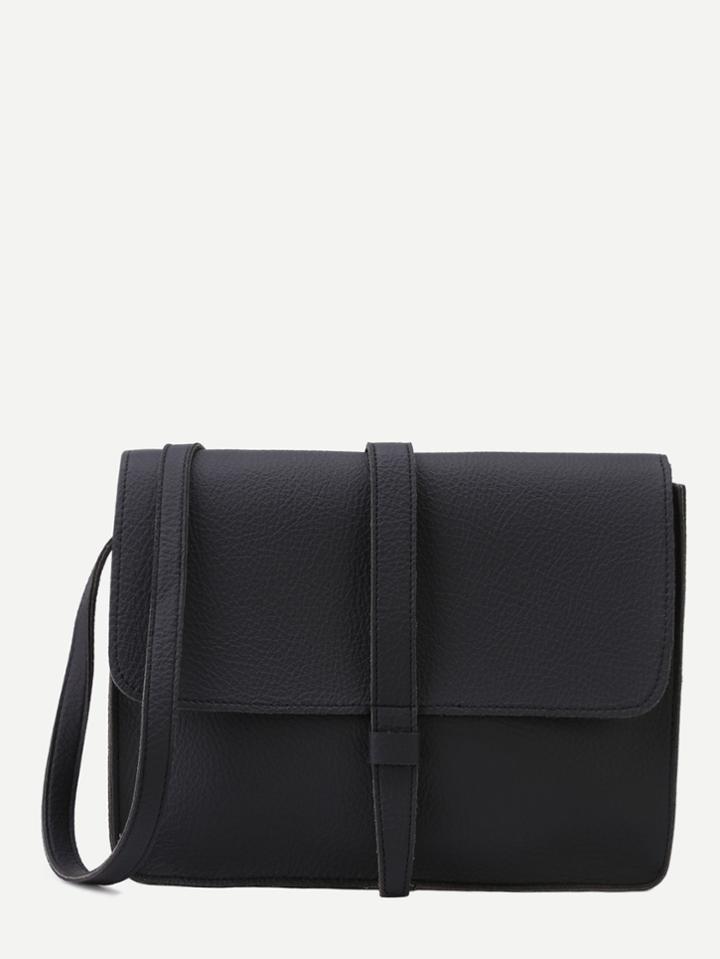 Romwe Black Faux Leather Flap Messenger Bag