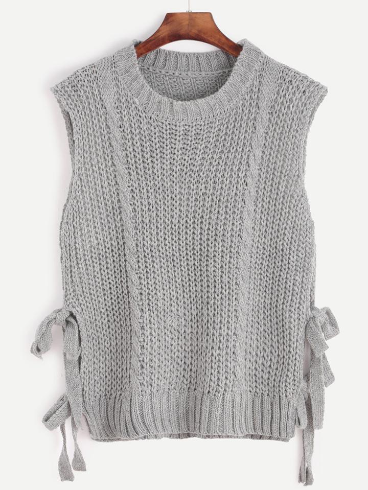 Romwe Light Grey Lace Up Side Sweater Vest