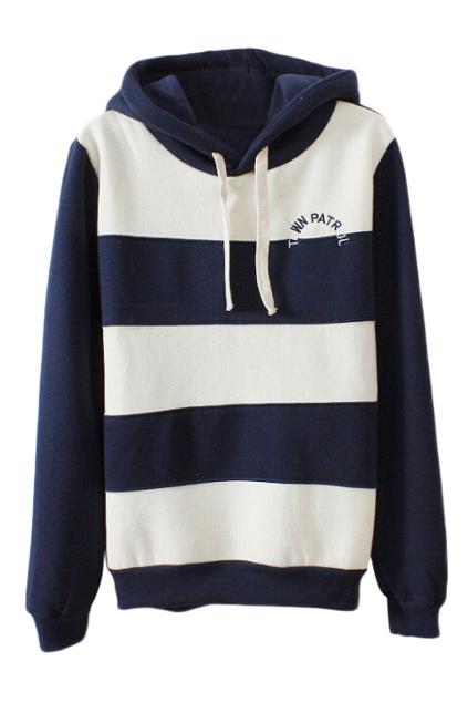 Romwe Striped Drawstring Casual Hoodie