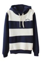 Romwe Striped Drawstring Casual Hoodie