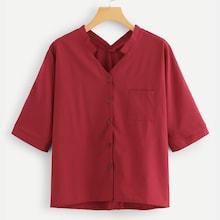 Romwe V Neck Single Breasted Blouse