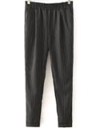 Romwe Elastic Waist Vertical Striped Black Pant