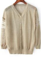 Romwe V Neck Striped With Buttons Apricot Cardigan