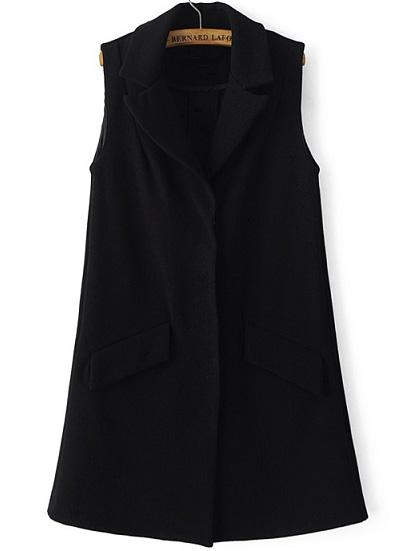 Romwe Lapel Pockets Black Vest