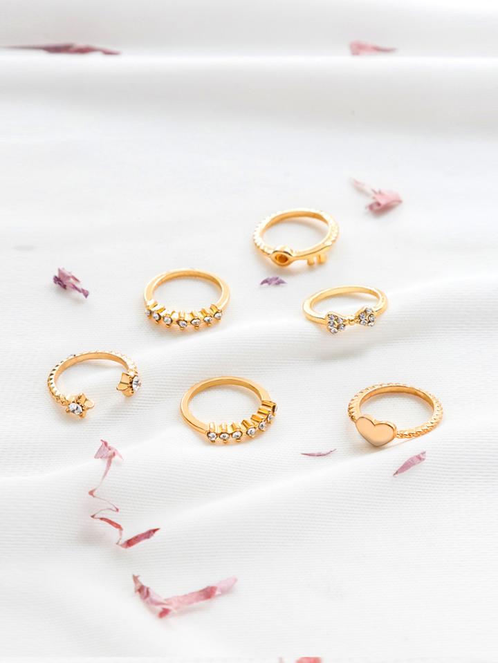 Romwe Gold Rhinestone Detail Delicate Ring Set