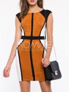 Romwe Brown Black Sleeveless Color Block Bodycon Dress