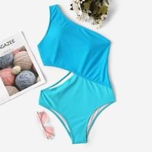 Romwe Cut-out Side One Shoulder One Piece Swimsuit