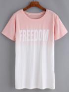 Romwe Ombre Letters Print Pink T-shirt