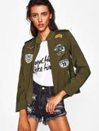 Romwe Epaulet Shoulder Patch Embroidery Jacket