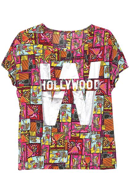 Romwe Hollyhood Print Colorful T-shirt
