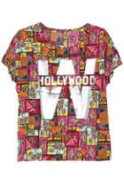Romwe Hollyhood Print Colorful T-shirt