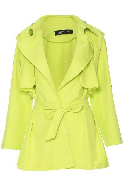 Romwe Lapel Shoulder Board Self-tie Yellow Coat