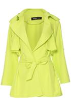 Romwe Lapel Shoulder Board Self-tie Yellow Coat