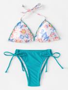 Romwe Calico Print Side Tie Bikini Set