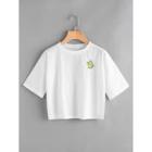 Romwe Cactus & Letter Embroidered Tee