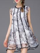 Romwe Grey Ruffle Sleeve Organza Dress