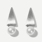 Romwe Faux Pearl Triangle Drop Earrings