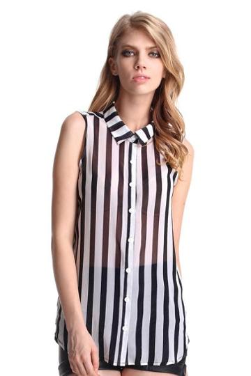 Romwe Zebra Stripe Sleeveless Blouse