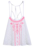 Romwe Spaghetti Strap Embroidered Lace White Vest