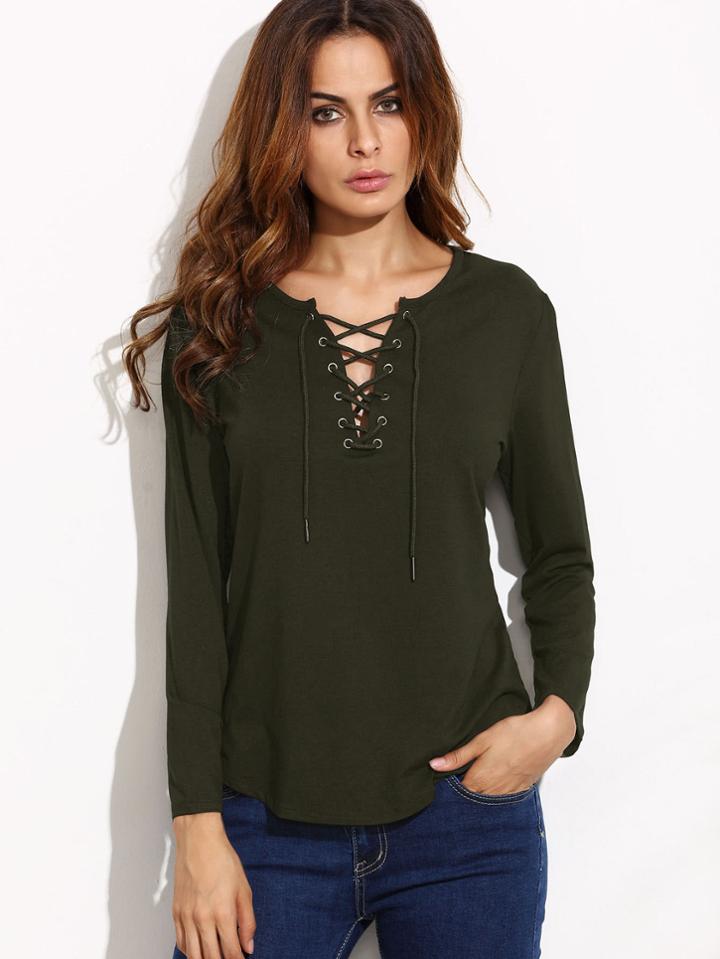 Romwe Grommet Lace Up Top