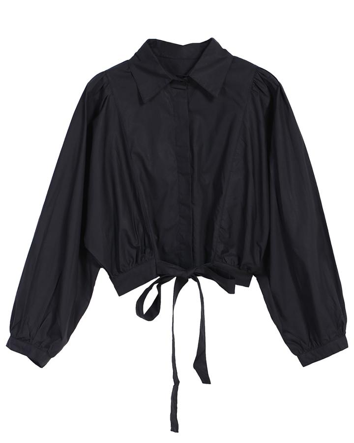 Romwe Lapel Loose Crop Black Blouse