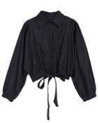 Romwe Lapel Loose Crop Black Blouse