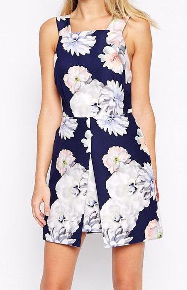 Romwe Square Neck Florals Split Dress