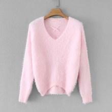 Romwe Lace-up Back Fuzzy Jumper