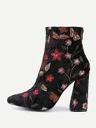 Romwe Flower Pattern Block Heeled Ankle Boots