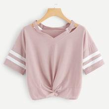 Romwe Cut Out Striped Twist Tee