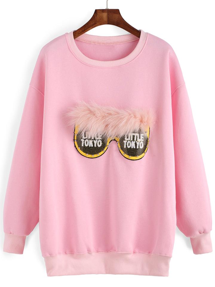 Romwe Eye Patch Bead Loose Sweatshirt