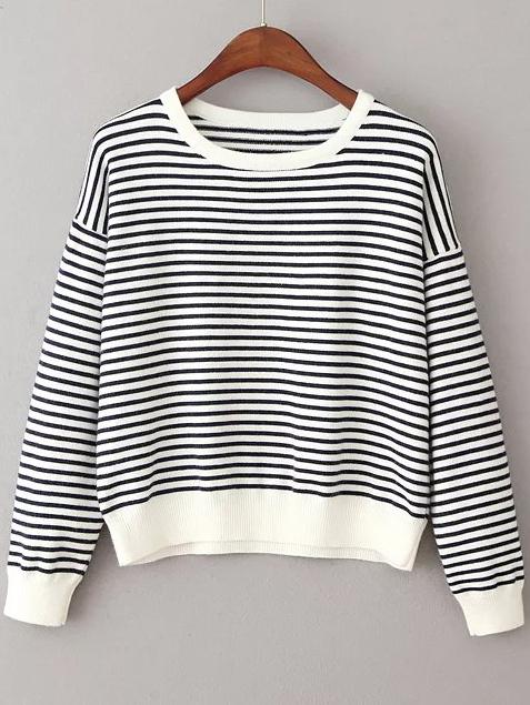 Romwe Black Striped Contrast Trim Sweater