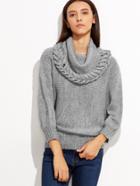 Romwe Grey Cowl Neck Ribbed Trim Loose Sweater