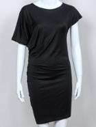 Romwe Black Asymmetric Sleeve Ruched Banded Hem Dress