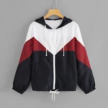 Romwe Colorblock Drawstring Jacket