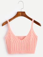 Romwe Pink Ribbed Knit Crop Cami Top