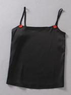 Romwe Black Strawberry Embroidery Spaghetti Strap Top