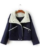 Romwe Navy Button Up Wool Blend Coat