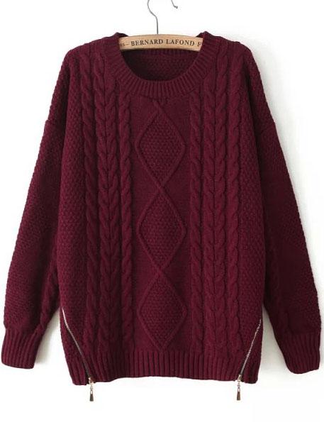 Romwe Zipper Cable Knit Sweater