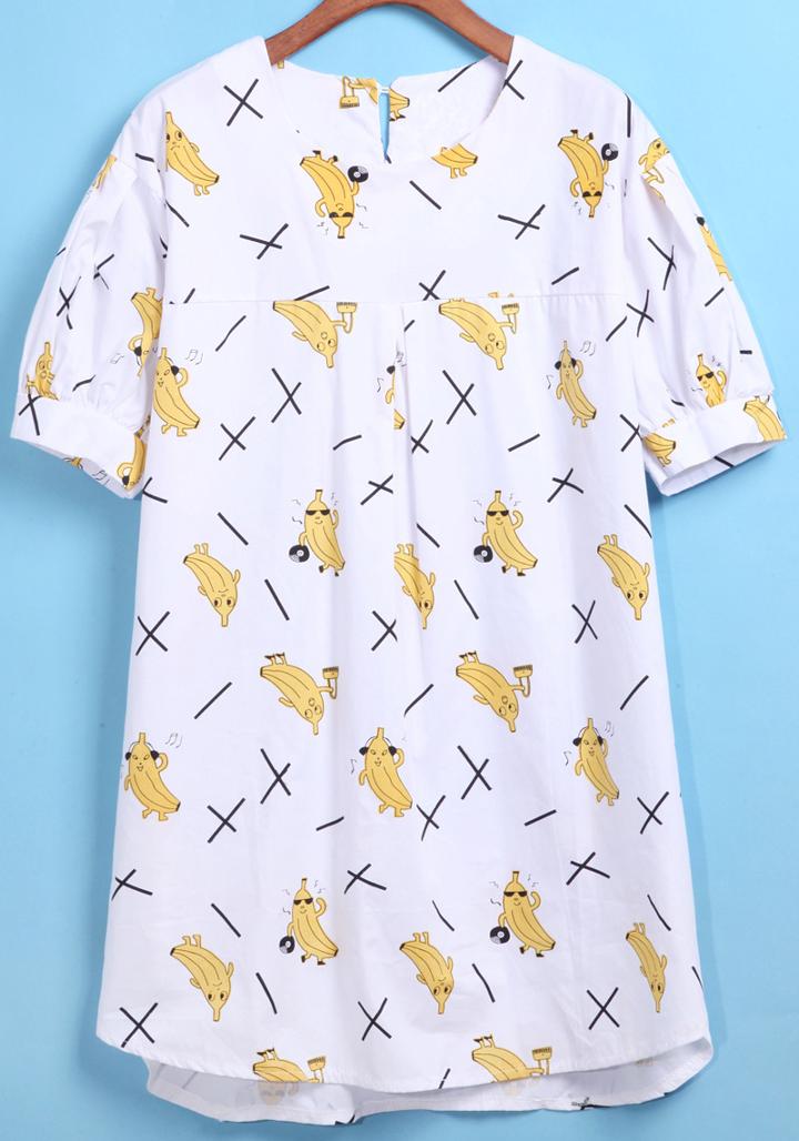 Romwe Dip Hem Banana Print Top