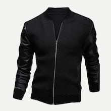 Romwe Men Contrast Pu Sleeve Jacket