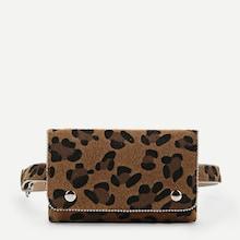 Romwe Metal Ball Trim Leopard Pattern Bum Bag