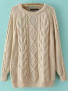 Romwe Cable Knit Loose Apricot Sweater