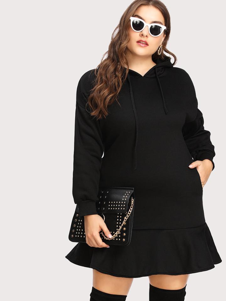 Romwe Ruffle Hem Hoodie Dress