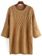 Romwe Round Neck Cable Knit Long Sweater