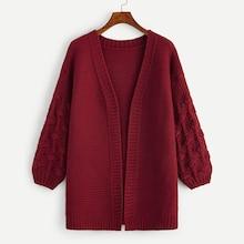 Romwe Crochet Knit Sleeve Open Front Cardigan