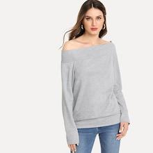 Romwe Off The Shoulder Solid Sweatshirt